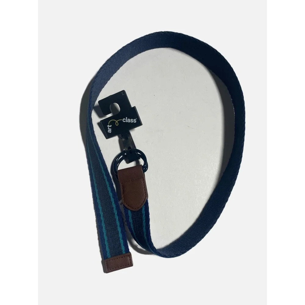 Art Class Webbed Belt Boys Large Navy Blue Teal Striped D-Ring Canvas Casual